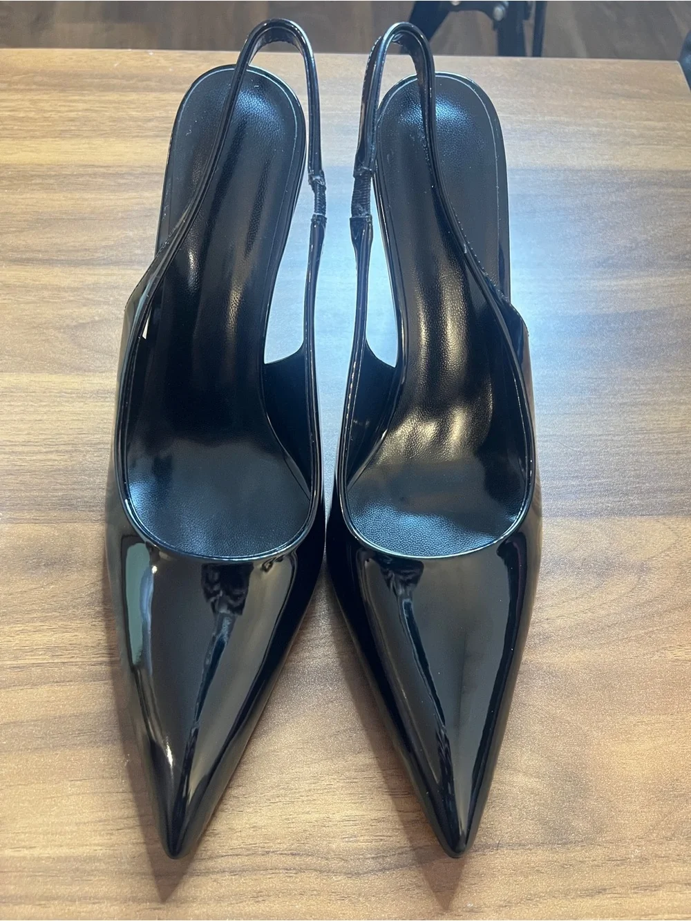 Black Patent Slingback Pointed-Toe Heels